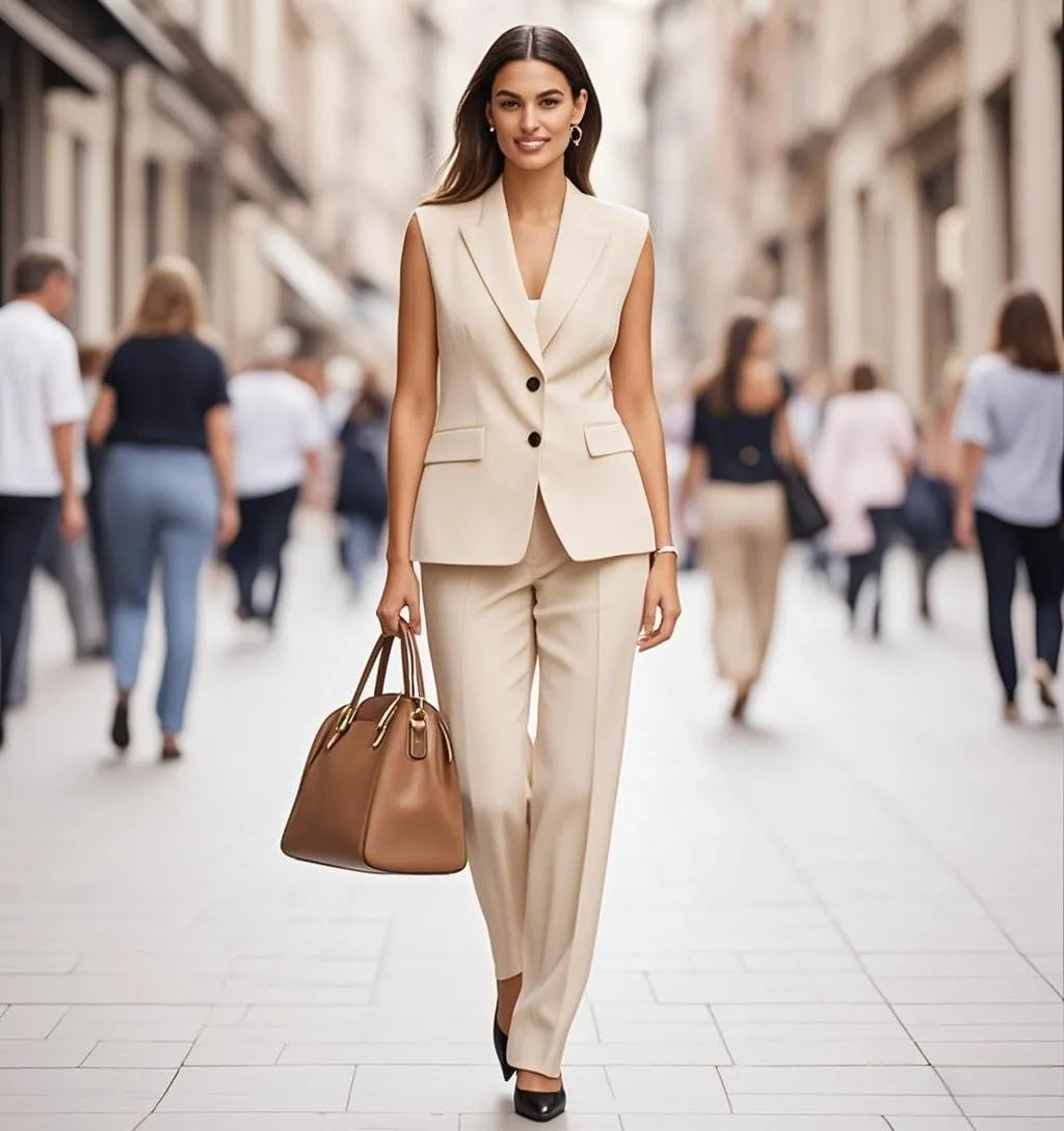 Womens 2 Pcs Outfits Vest and Pants Summer Sleeveless Blazer Tuxedos Set Business Wedding Work