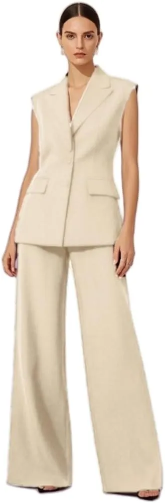 Womens 2 Pcs Outfits Vest and Pants Summer Sleeveless Blazer Tuxedos Set Business Wedding Work