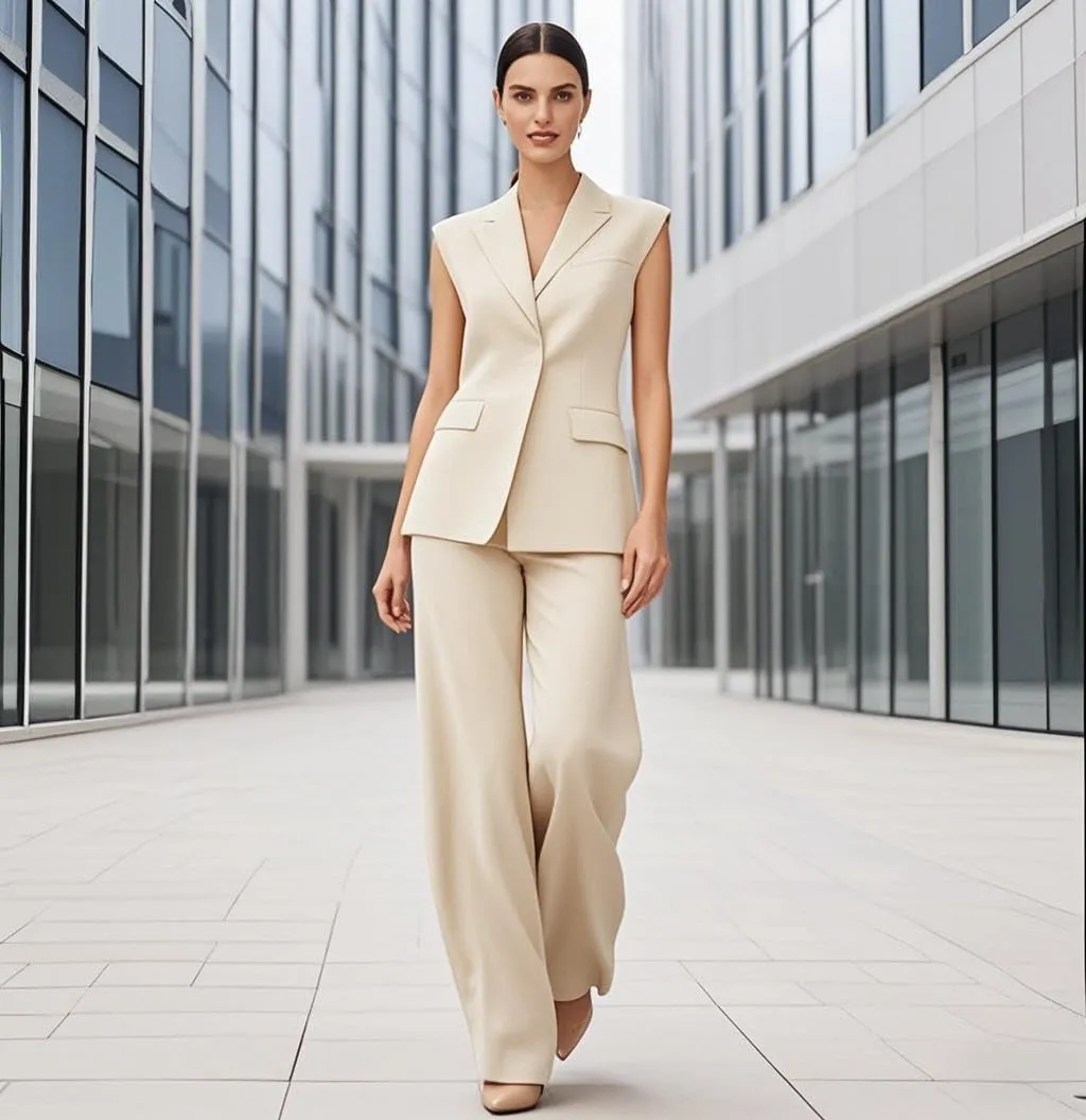 Womens 2 Pcs Outfits Vest and Pants Summer Sleeveless Blazer Tuxedos Set Business Wedding Work