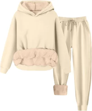 Womens 2 Piece Sweatsuits Set Sherpa Fleece Lined Warm Hoodies & Joggers Sweatpants Fall Winter Outfits Tracksuits