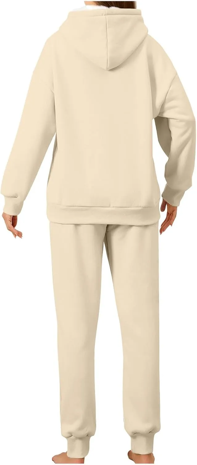 Womens 2 Piece Sweatsuits Set Sherpa Fleece Lined Warm Hoodies & Joggers Sweatpants Fall Winter Outfits Tracksuits