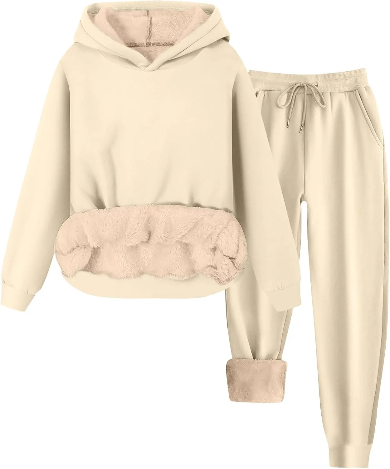 Womens 2 Piece Sweatsuits Set Sherpa Fleece Lined Warm Hoodies & Joggers Sweatpants Fall Winter Outfits Tracksuits