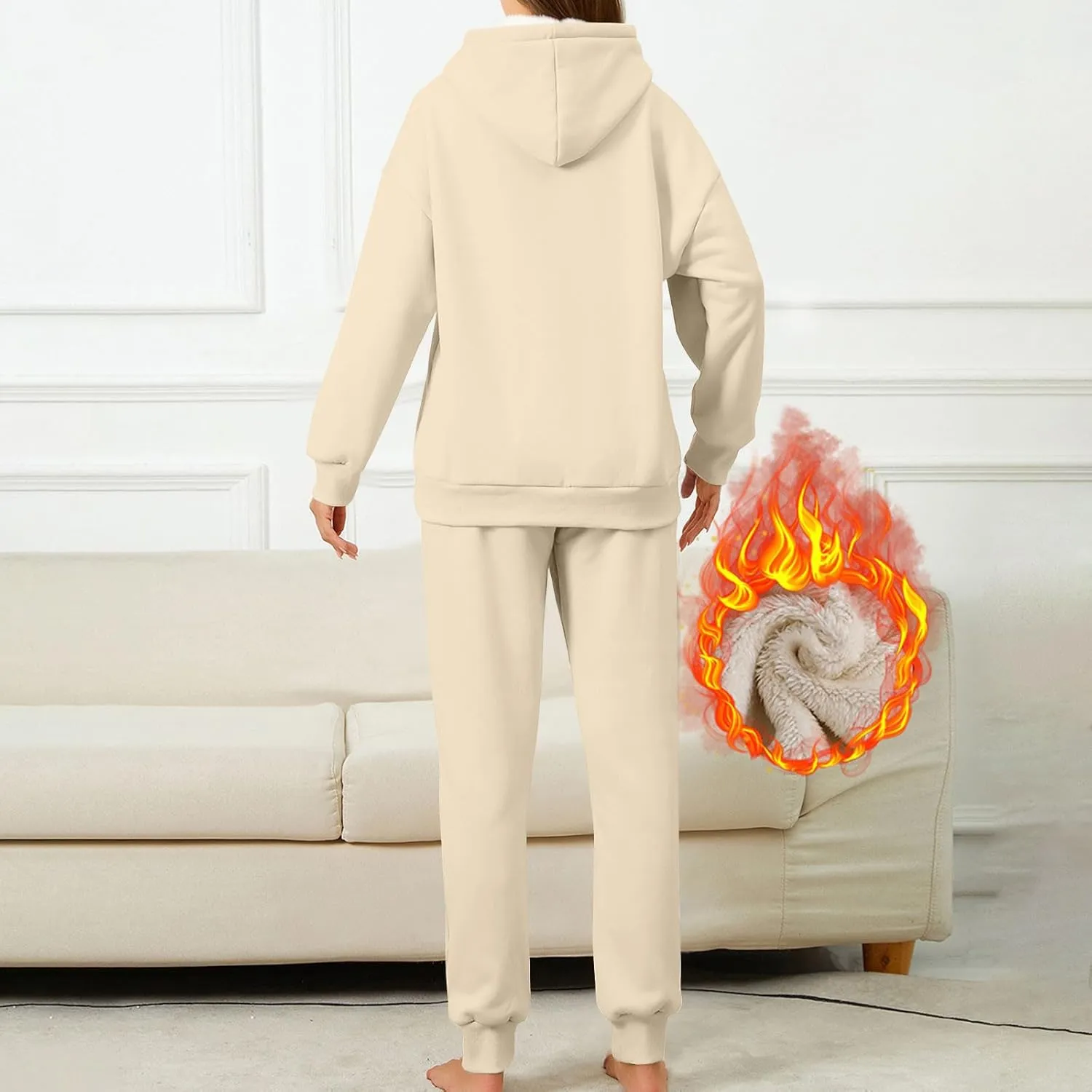 Womens 2 Piece Sweatsuits Set Sherpa Fleece Lined Warm Hoodies & Joggers Sweatpants Fall Winter Outfits Tracksuits