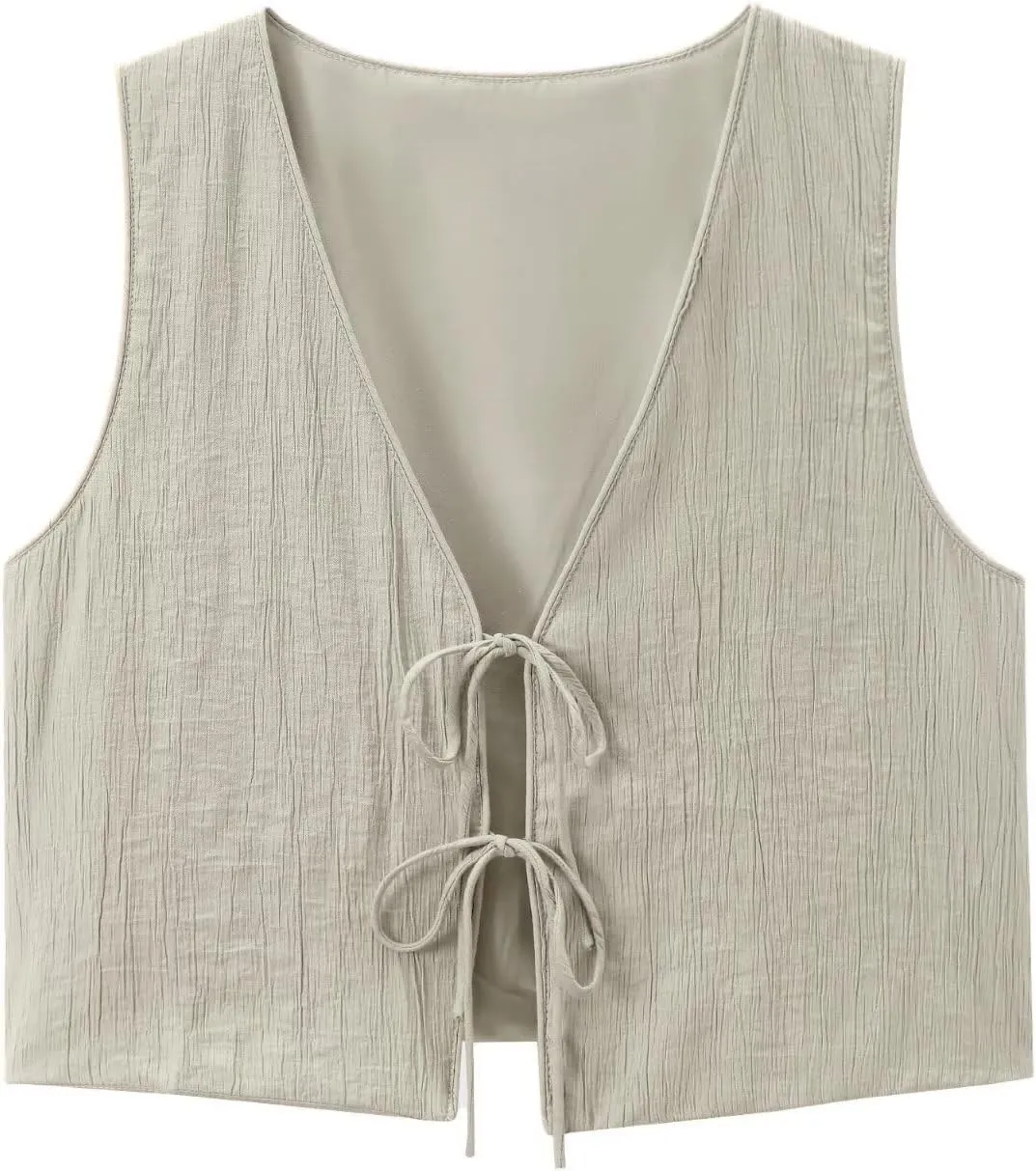 Womens 2 Piece Vest Set Sleeveless Deep V Neck Tie Front Crop Vest High Waist Long Skirt Set with Pockets