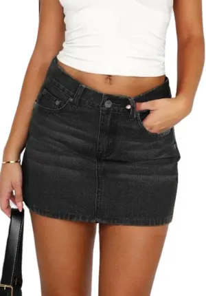 Women's 2025 Y2K Denim Mini Skirt Casual Mid Waist Stretchy Sexy Bodycon Short Jean Skirts for Women Club Party