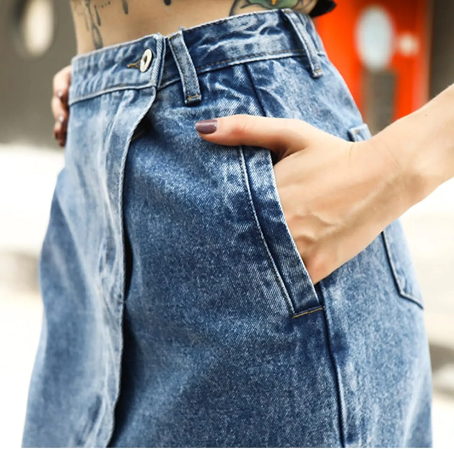 Women's Bodycon Denim Skirts Front Split Frayed Washed Midi Pencil Skirts Irregular Hem Ripped Hole Jeans Skirts