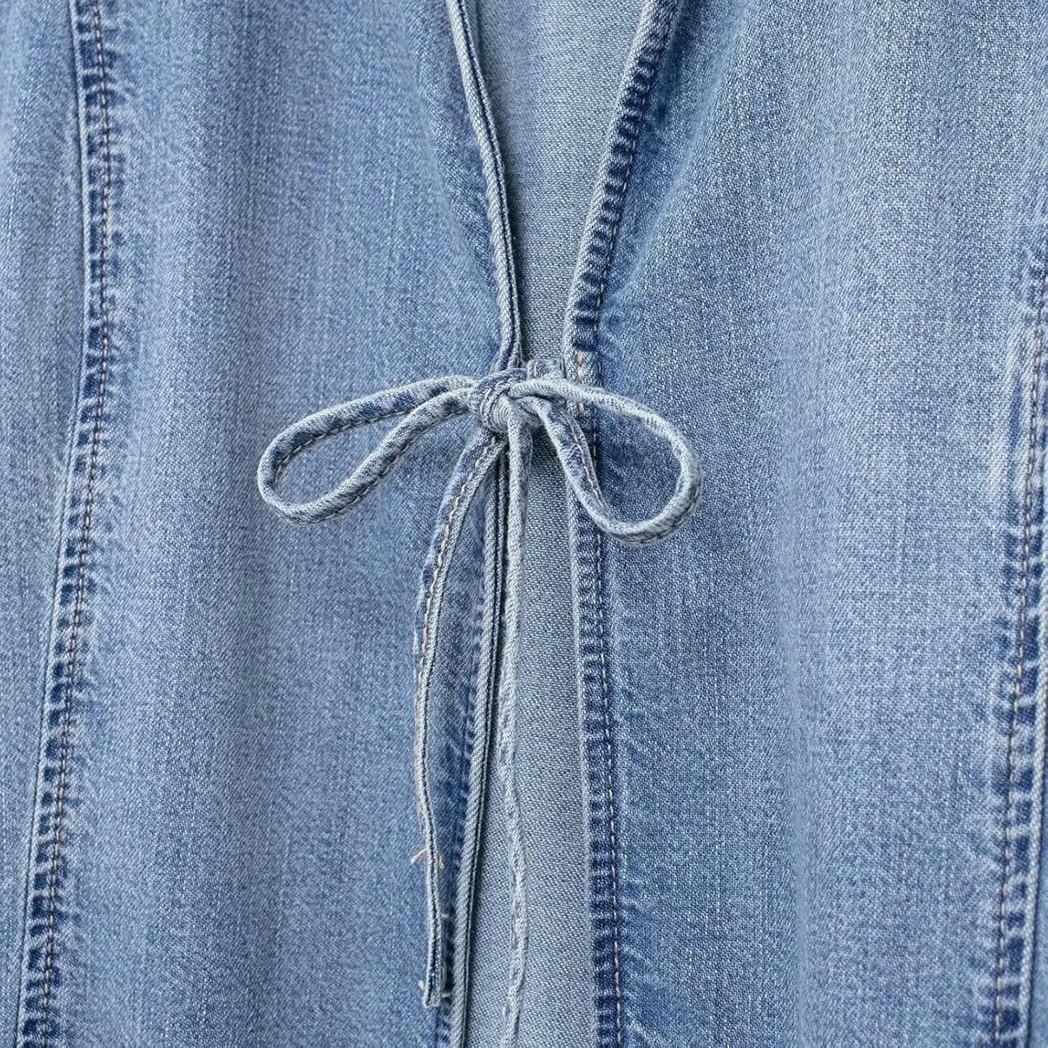 Women's Bow Open Front Denim Shirt Coats Vintage Relax Fit Long Sleeve Jacket Casual Jean Shirt