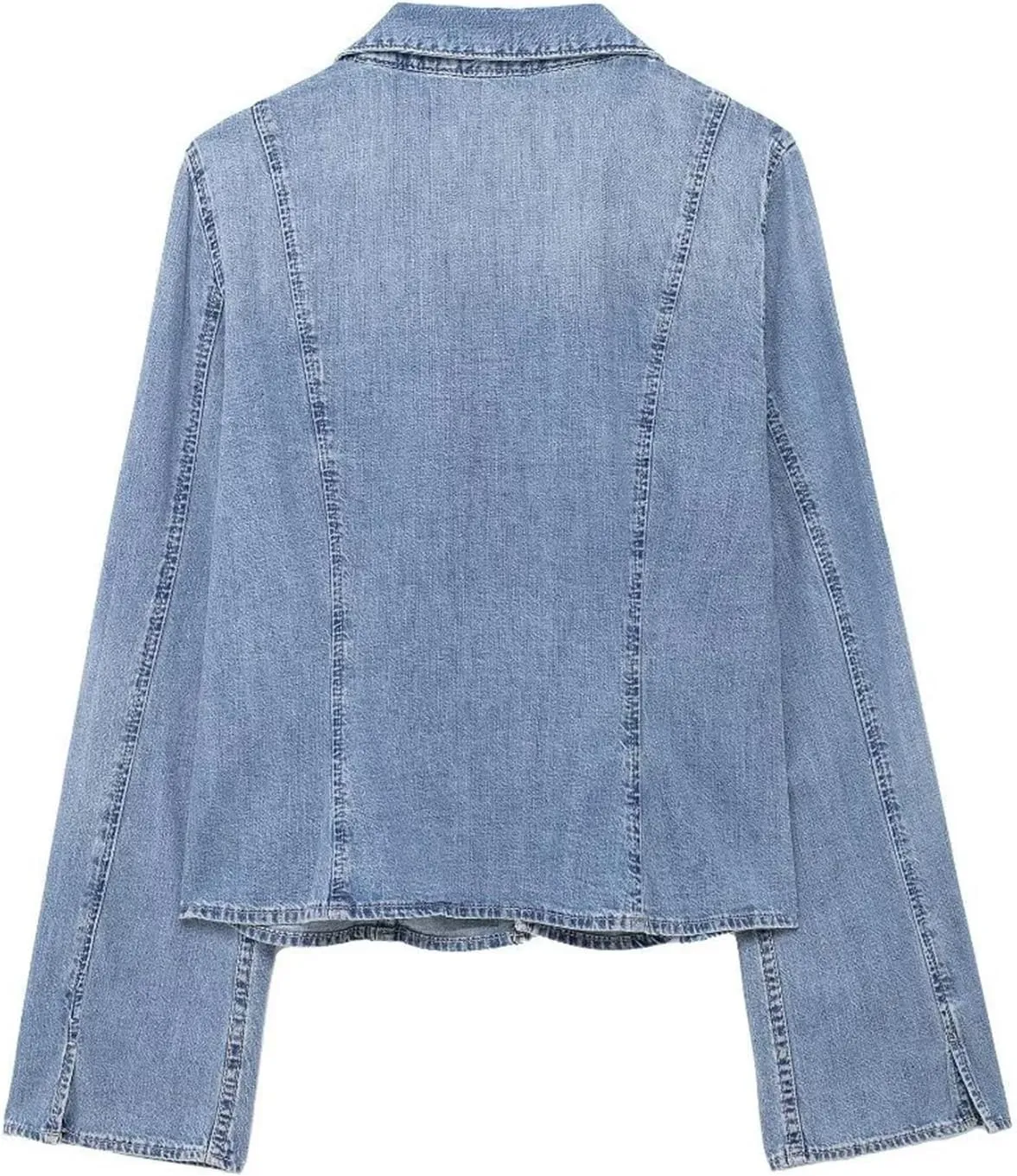 Women's Bow Open Front Denim Shirt Coats Vintage Relax Fit Long Sleeve Jacket Casual Jean Shirt