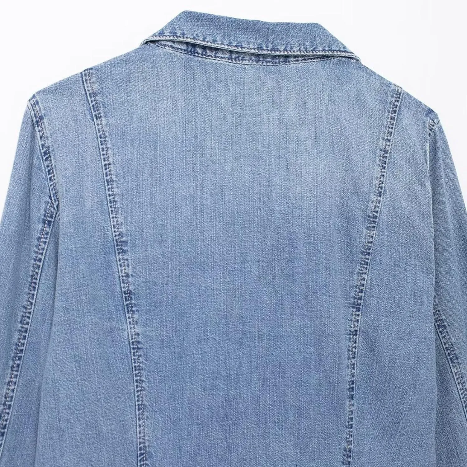 Women's Bow Open Front Denim Shirt Coats Vintage Relax Fit Long Sleeve Jacket Casual Jean Shirt