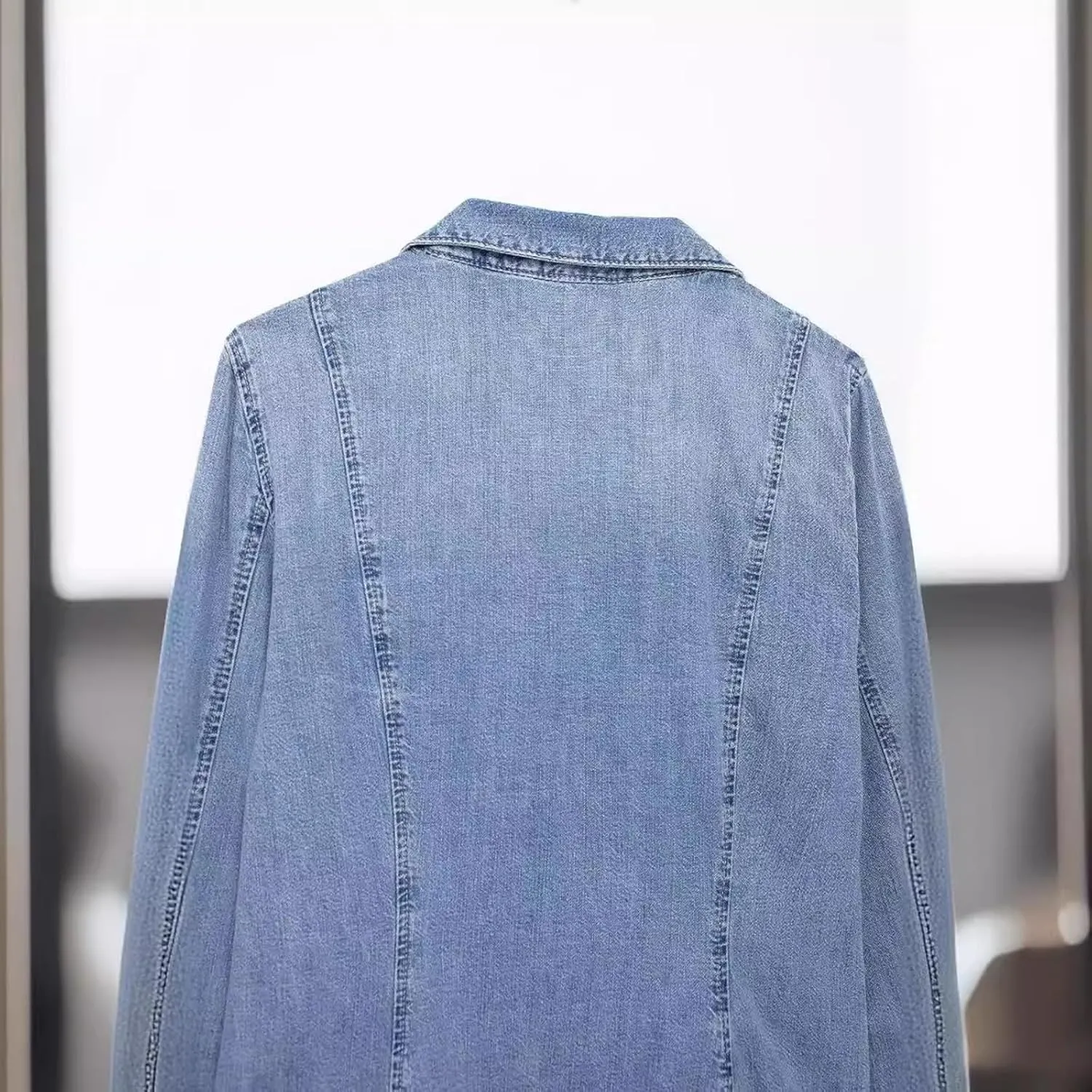 Women's Bow Open Front Denim Shirt Coats Vintage Relax Fit Long Sleeve Jacket Casual Jean Shirt
