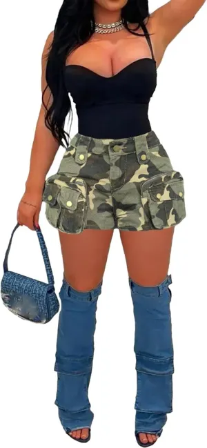 Womens Camo Cargo Skirts Casual High Waist Multi Pockets Army Fatigue Bodycon Y2K Camouflage A-line Pencil Mini Skirt