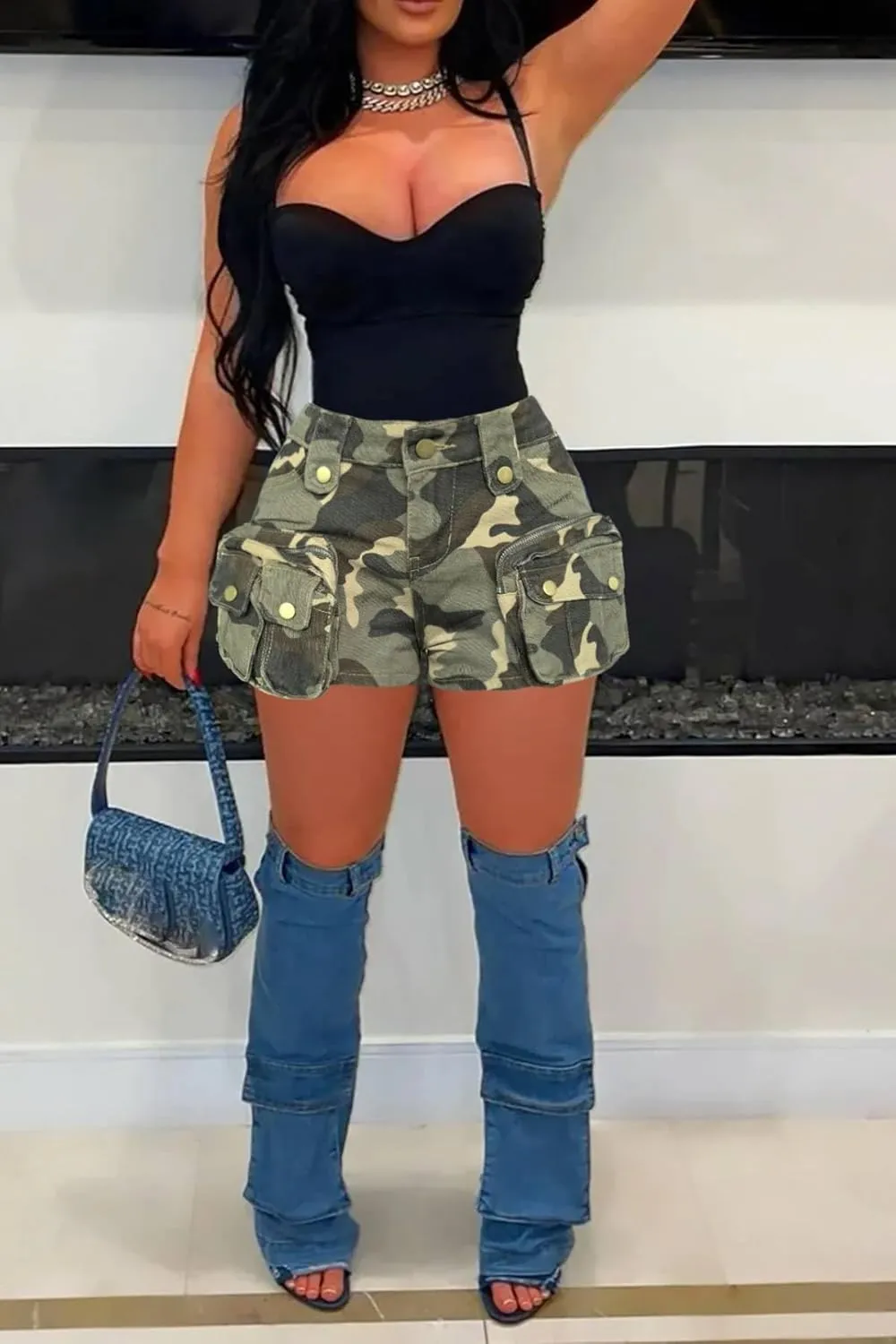 Womens Camo Cargo Skirts Casual High Waist Multi Pockets Army Fatigue Bodycon Y2K Camouflage A-line Pencil Mini Skirt