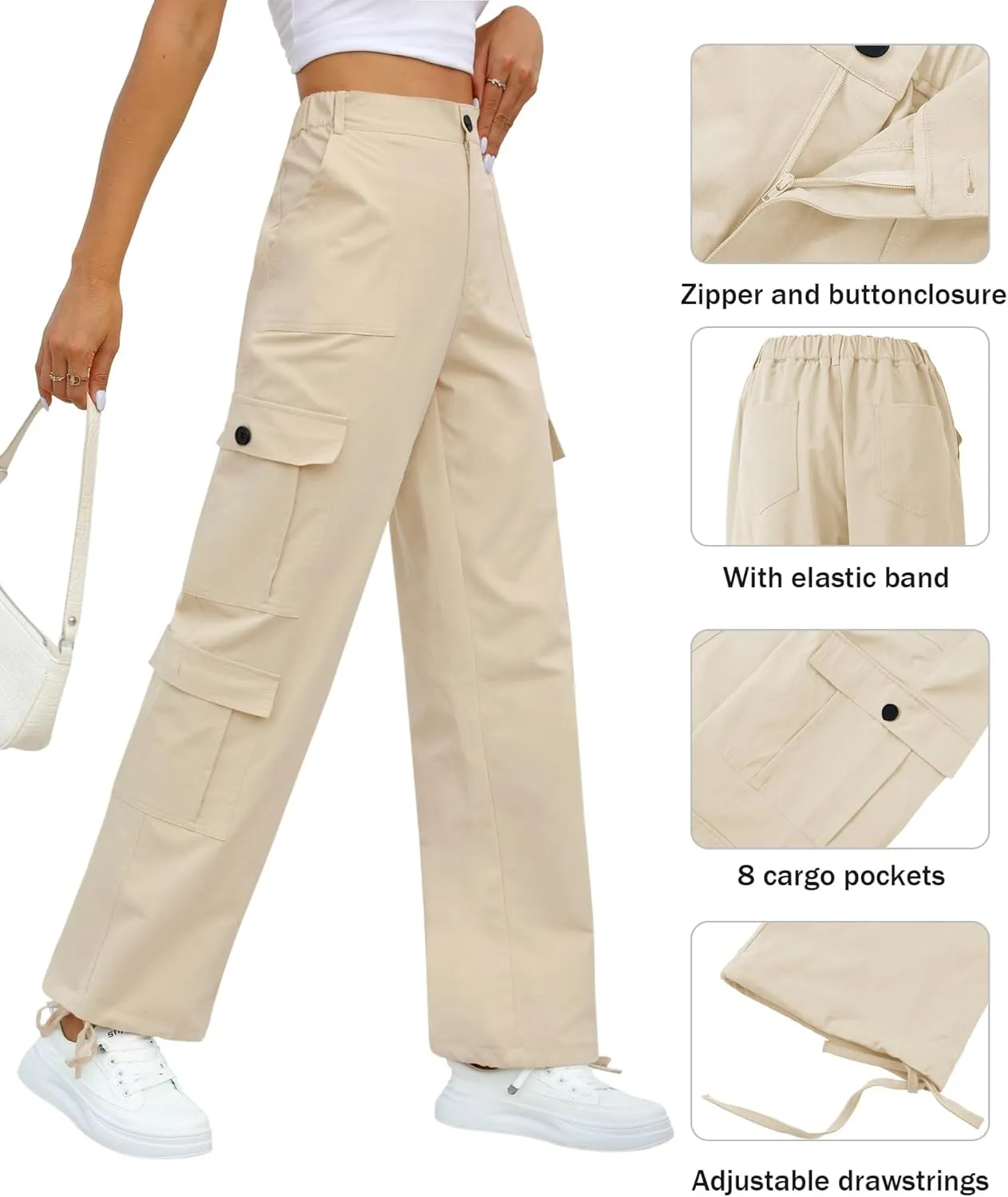 Womens Cargo Pants High Waisted Wide Leg Casual Pants Baggy Y2k Trousers with 8 Pockets