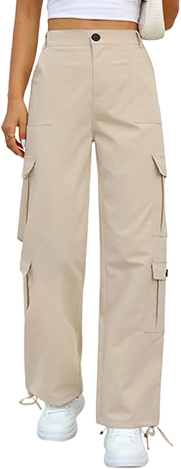 Womens Cargo Pants High Waisted Wide Leg Casual Pants Baggy Y2k Trousers with 8 Pockets