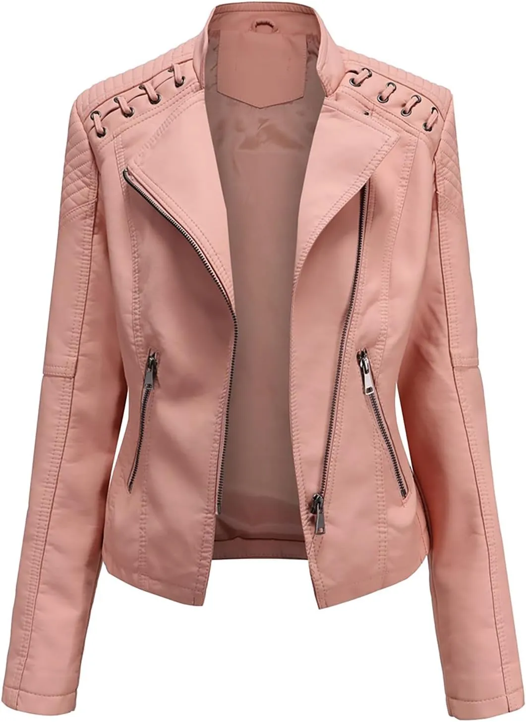Womens Cropped Faux Leather Jackets Plus Size Slim Fit Moto Bike Coats Lapel Fashion Zipper Motorcycle Suit Jacket