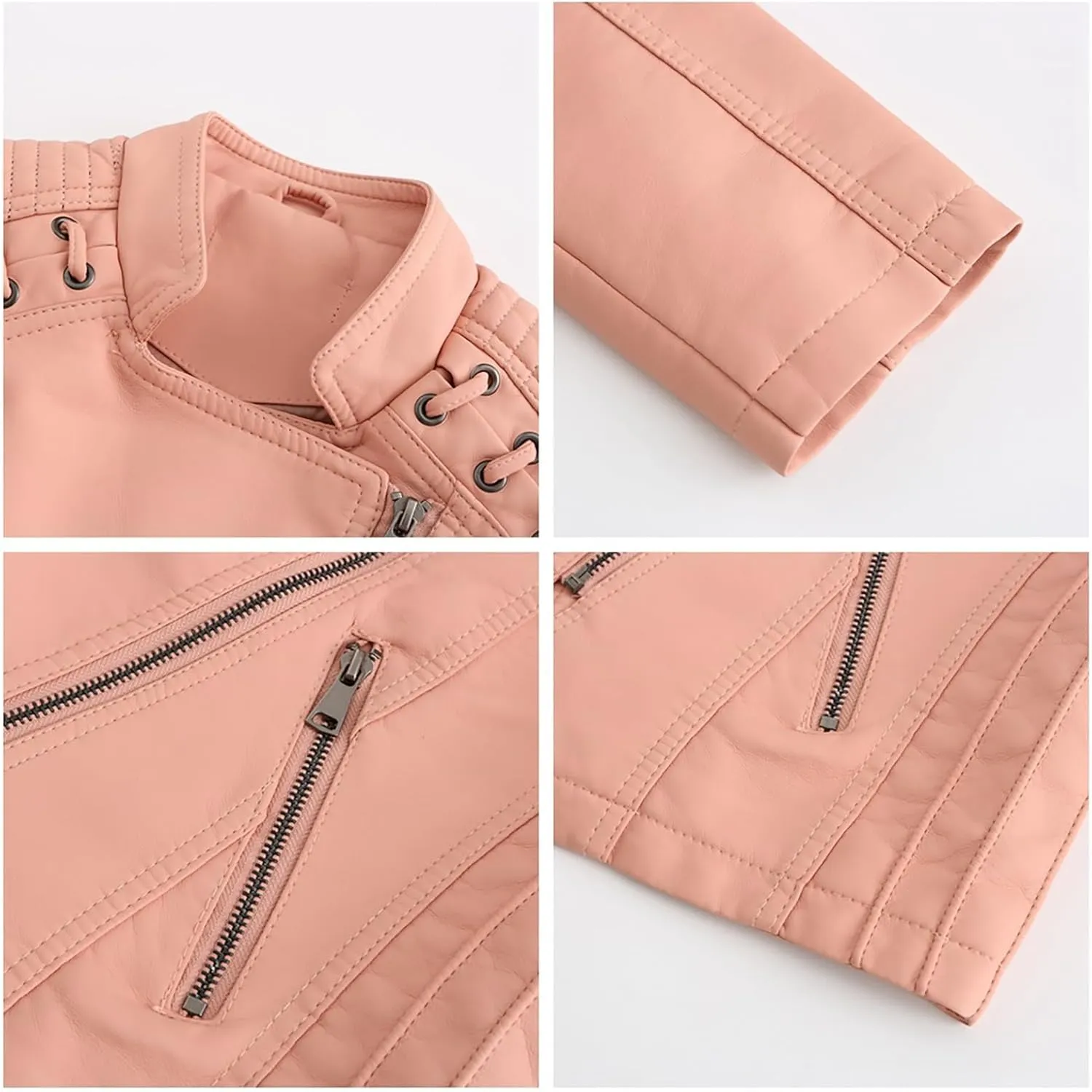Womens Cropped Faux Leather Jackets Plus Size Slim Fit Moto Bike Coats Lapel Fashion Zipper Motorcycle Suit Jacket