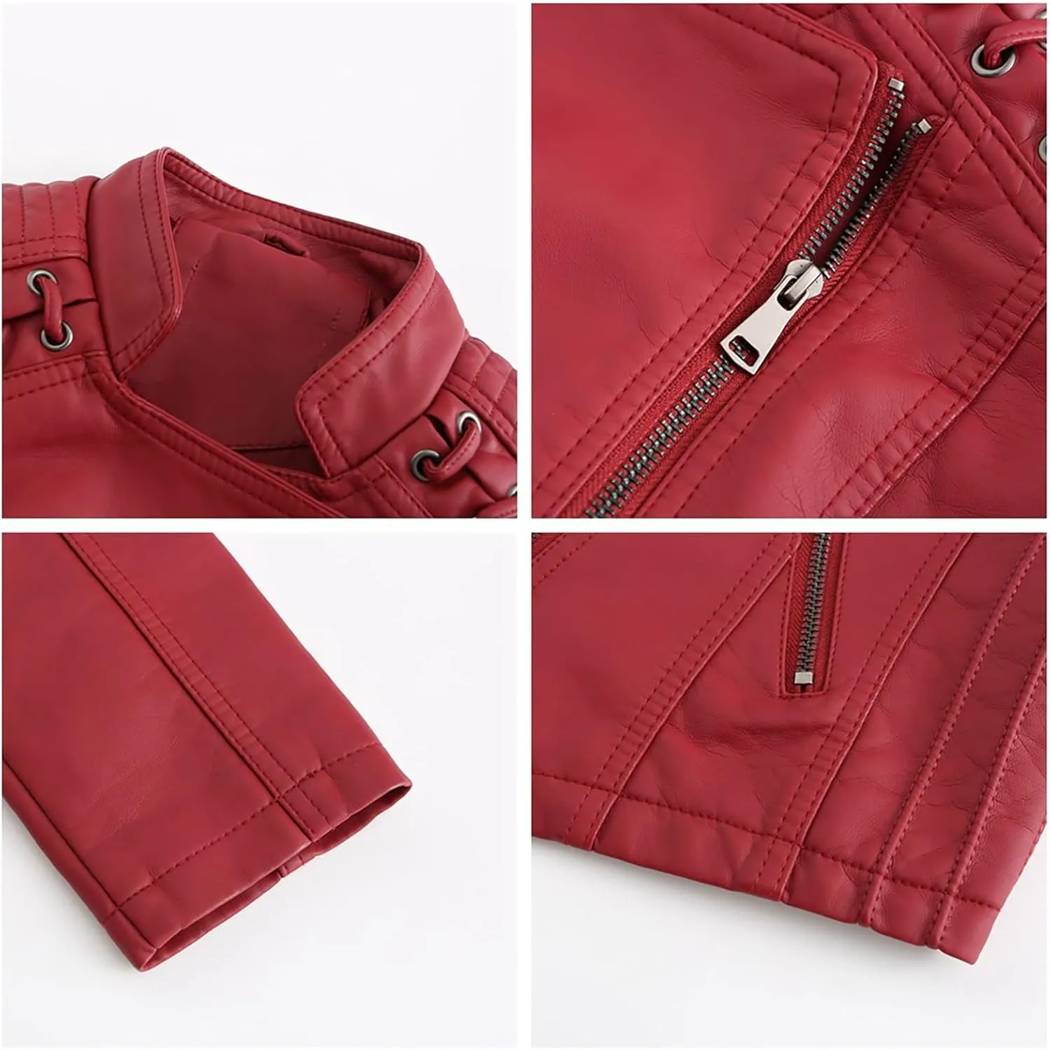 Womens Cropped Faux Leather Jackets Plus Size Slim Fit Moto Bike Coats Lapel Fashion Zipper Motorcycle Suit Jacket
