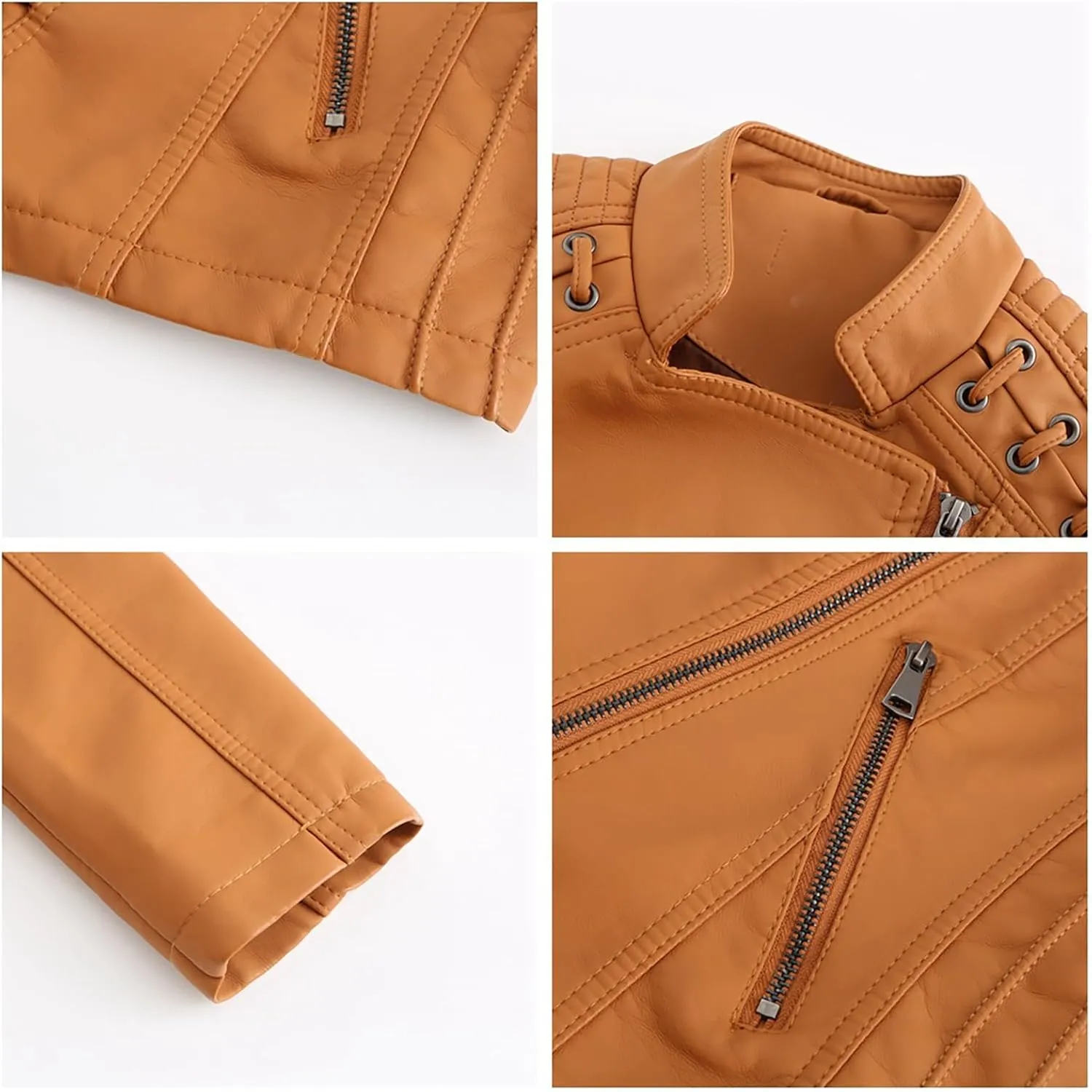 Womens Cropped Faux Leather Jackets Plus Size Slim Fit Moto Bike Coats Lapel Fashion Zipper Motorcycle Suit Jacket