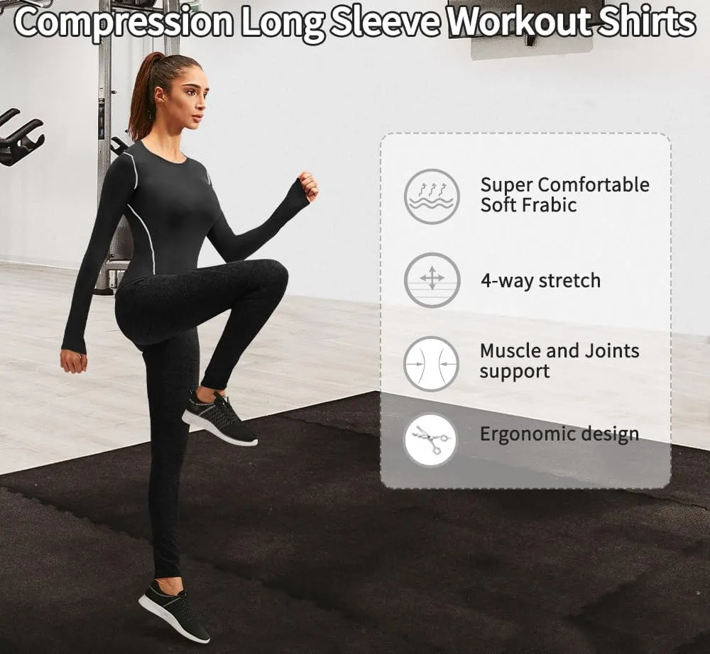 Women's Dry Fit Athletic Compression Shirt Long Sleeve Workout Base Layer T Shirt Tops Sports Gear