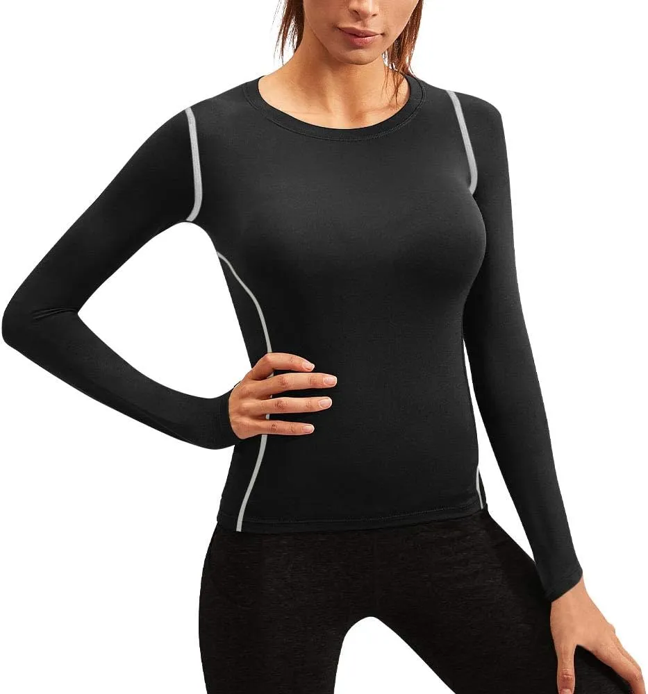 Women's Dry Fit Athletic Compression Shirt Long Sleeve Workout Base Layer T Shirt Tops Sports Gear