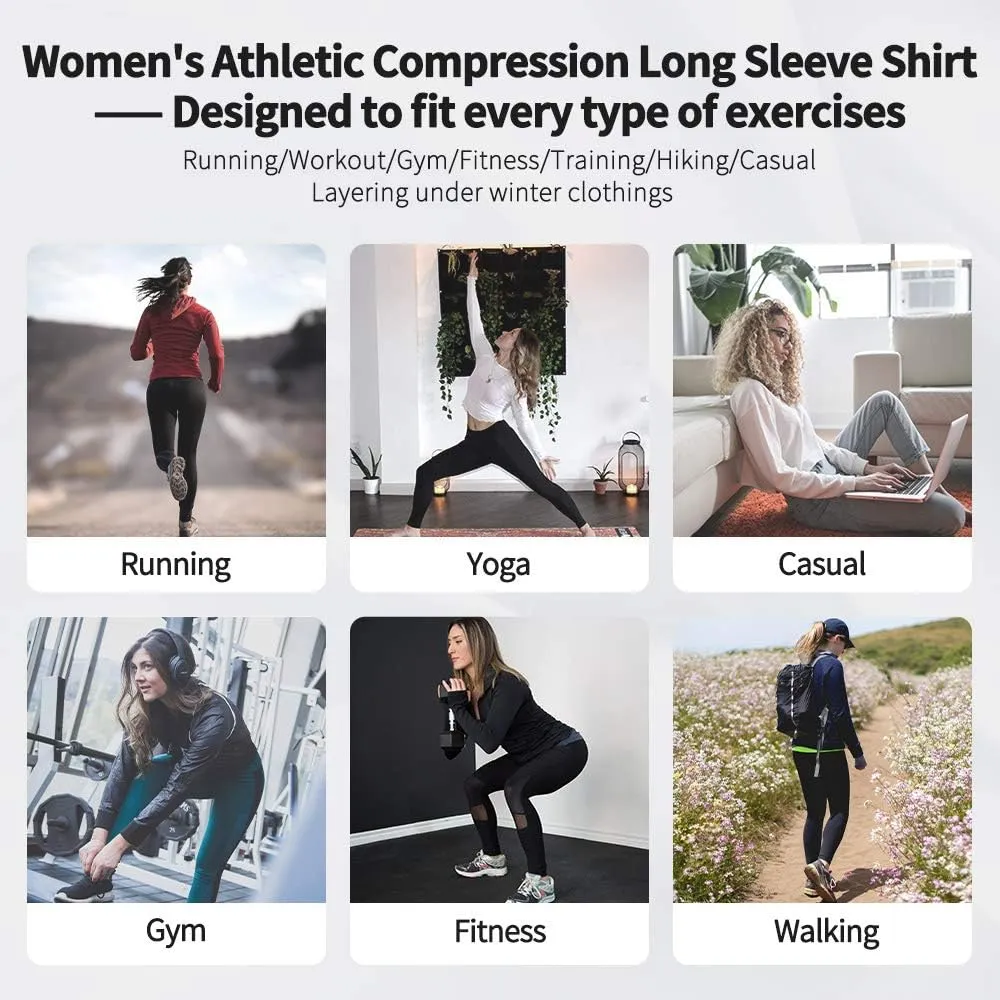 Women's Dry Fit Athletic Compression Shirt Long Sleeve Workout Base Layer T Shirt Tops Sports Gear