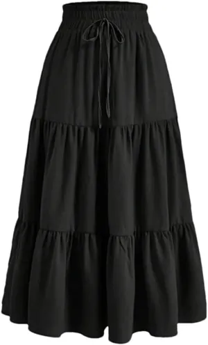Women's Elastic High Waist Pleated A-Line Skirts Vintage Casual Maxi Skirt Women Daily Work Skirt