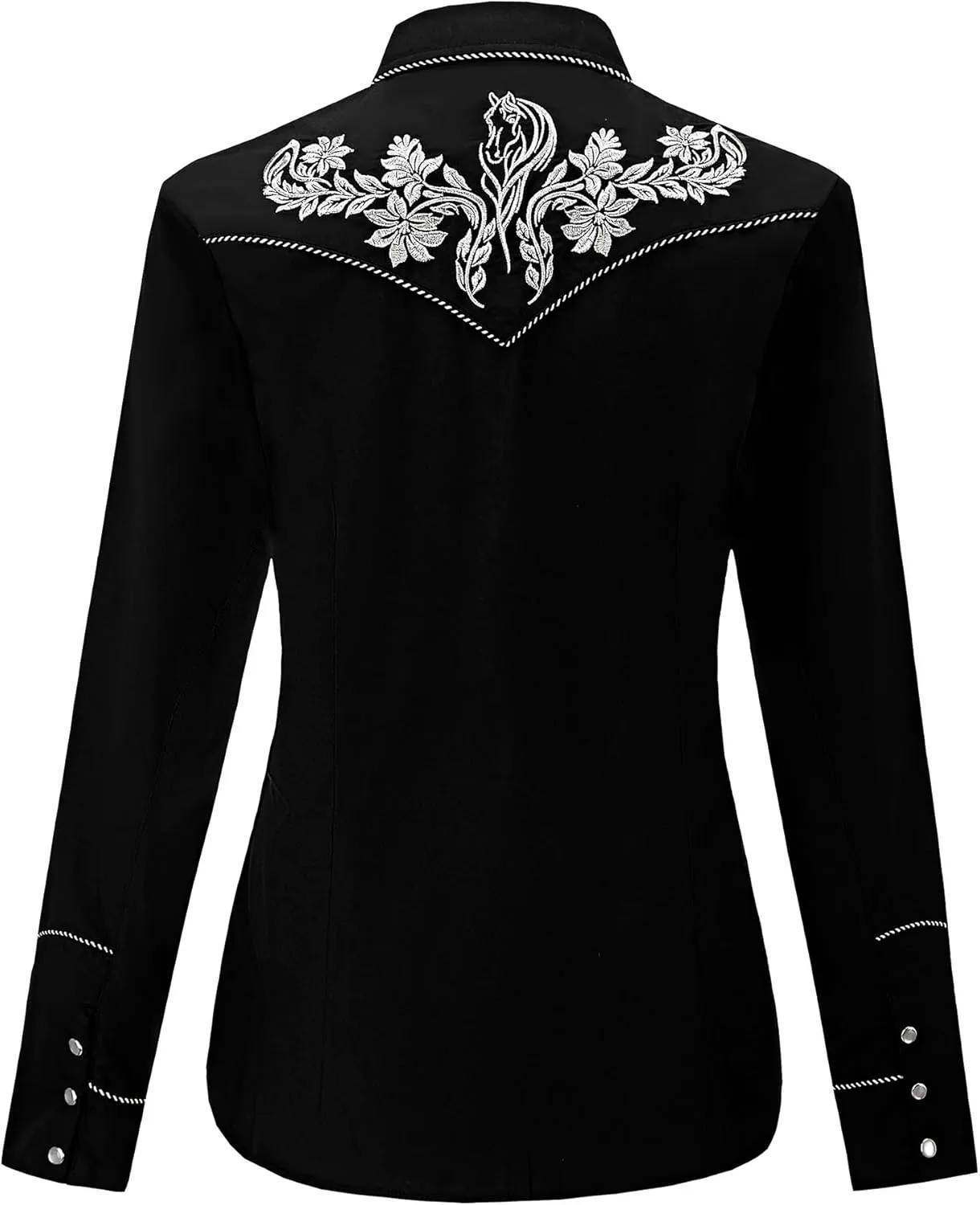 Women's Embroidered Western Cowgirl Slim Fit Shirt Snap Button Down Long Sleeve Shirt with Floral Embroidery