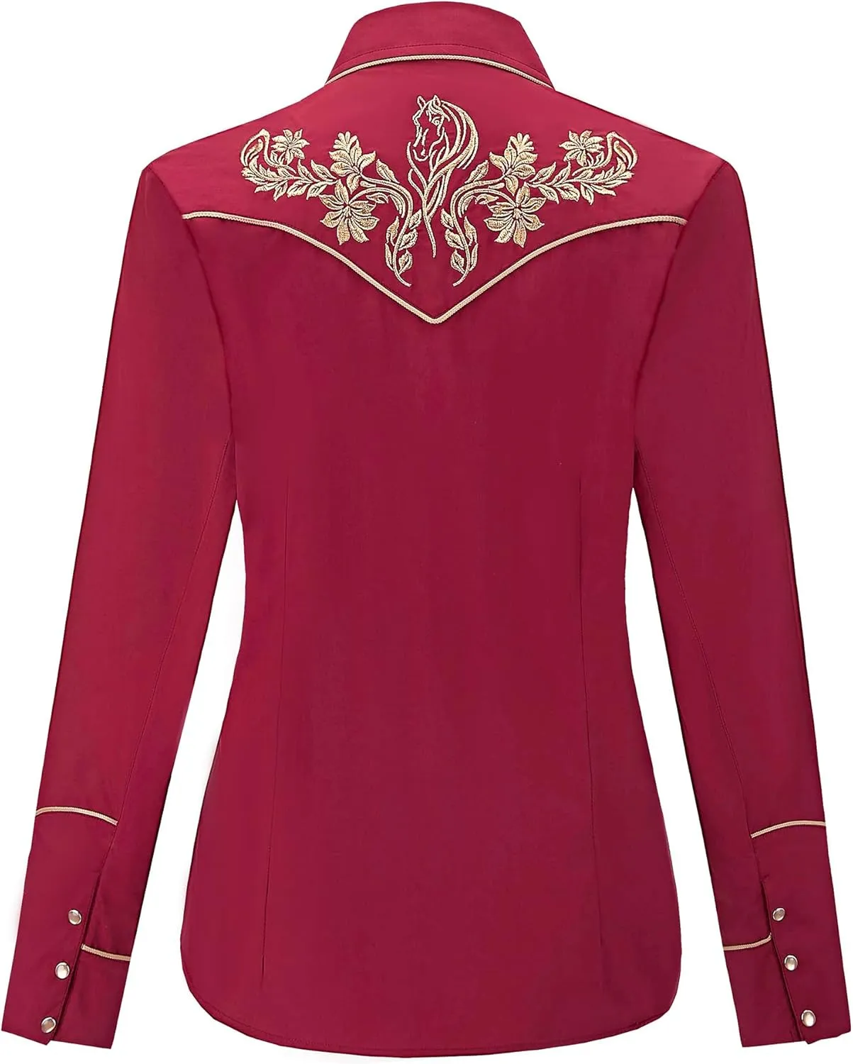 Women's Embroidered Western Cowgirl Slim Fit Shirt Snap Button Down Long Sleeve Shirt with Floral Embroidery