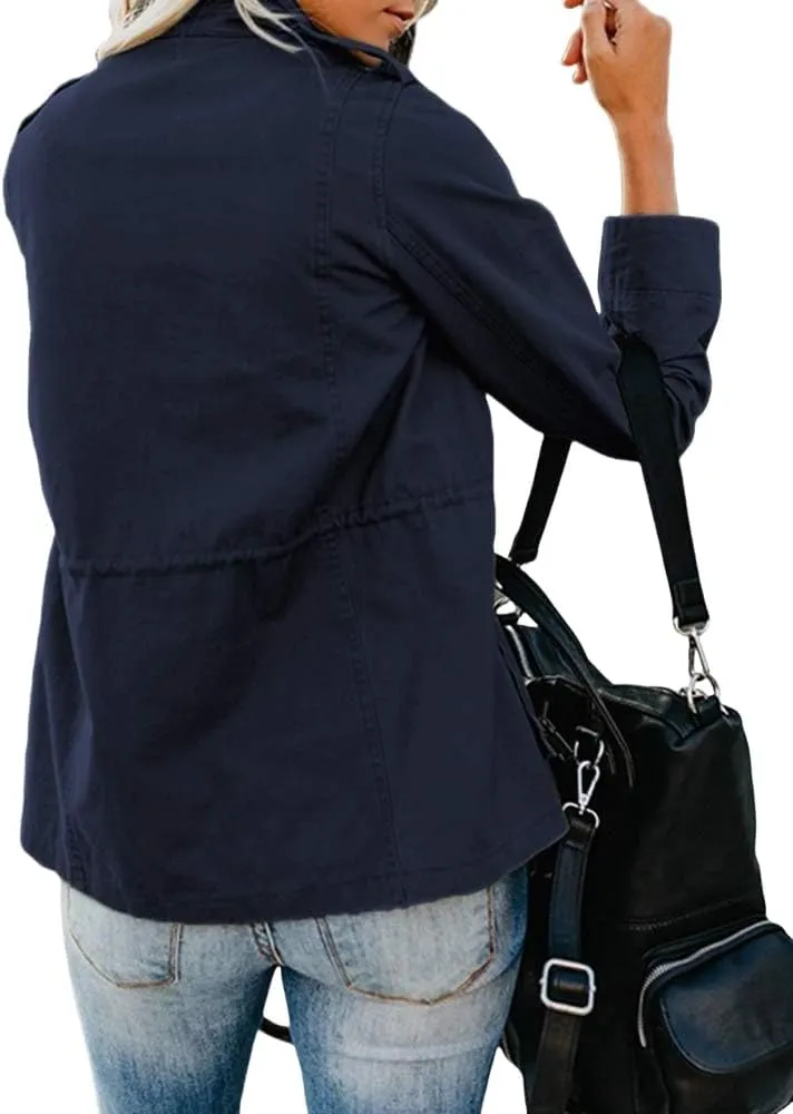 Womens Fall Jackets Military Anorak Jackets Lightweight Cargo Jacket Snap Buttons Parka Safari Utility Coats Pockets