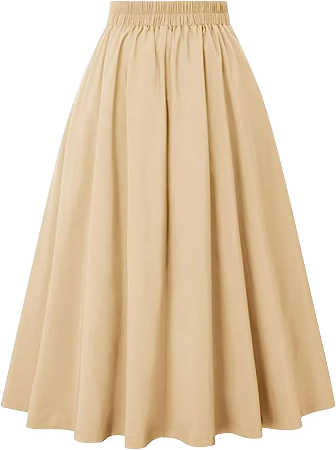 Women's Fall Winter Button Down Pleated Midi Skirt High Elastic Waisted Flowy Long Skirts Casual Solid Color Skirt