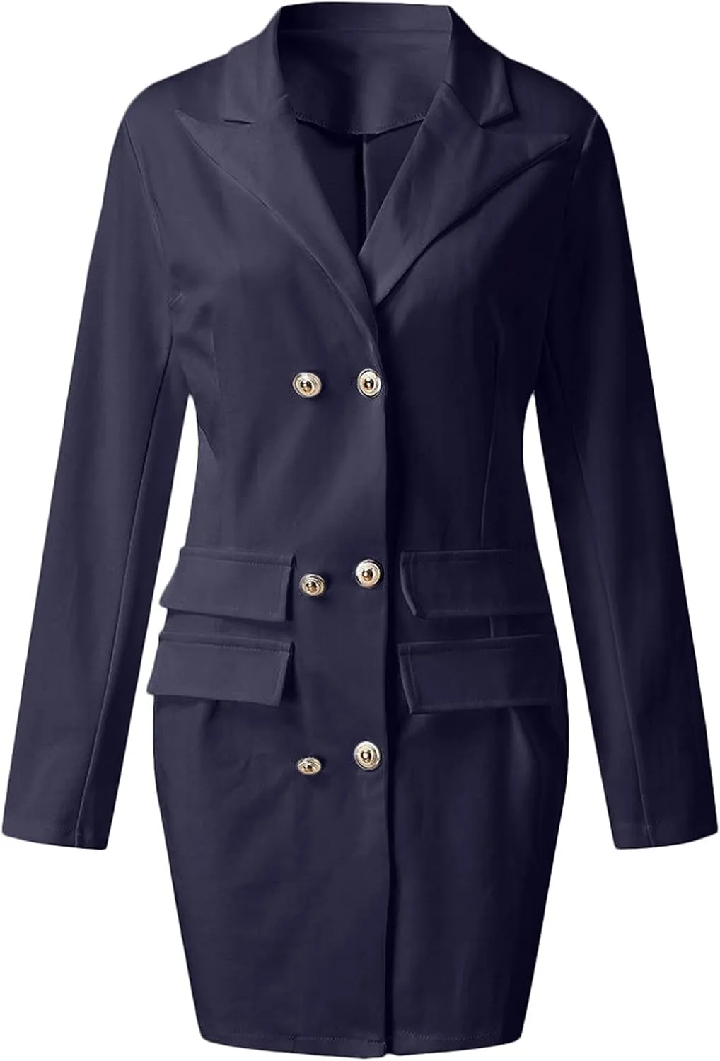 Women's Fashion Double Breasted Trench Coat Solid Color Slim Jacket Pocket Decoration Super Warm Winter