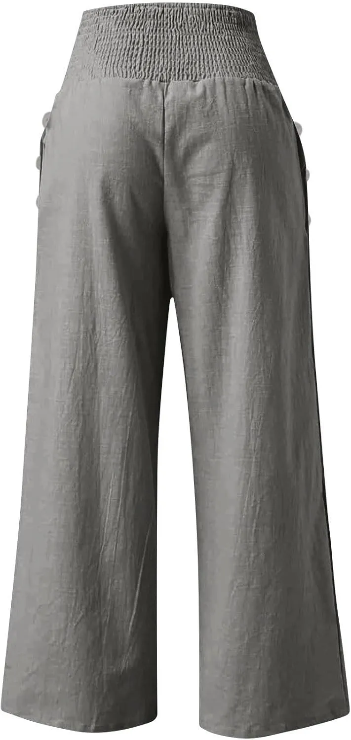 Women's Fashion Loose Casual Buttoned Wide Leg Dressy Loose Fit Pants