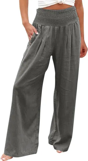 Women's Fashion Loose Casual Buttoned Wide Leg Dressy Loose Fit Pants
