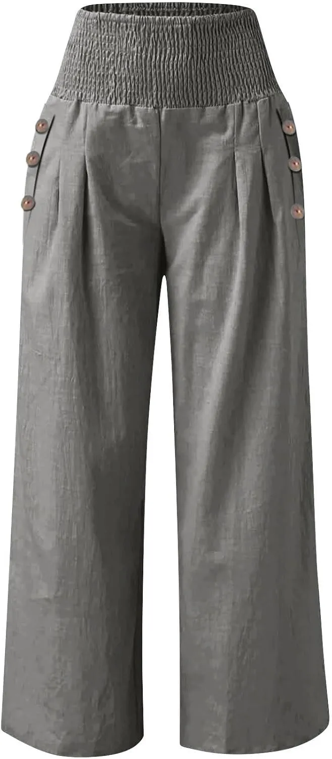 Women's Fashion Loose Casual Buttoned Wide Leg Dressy Loose Fit Pants