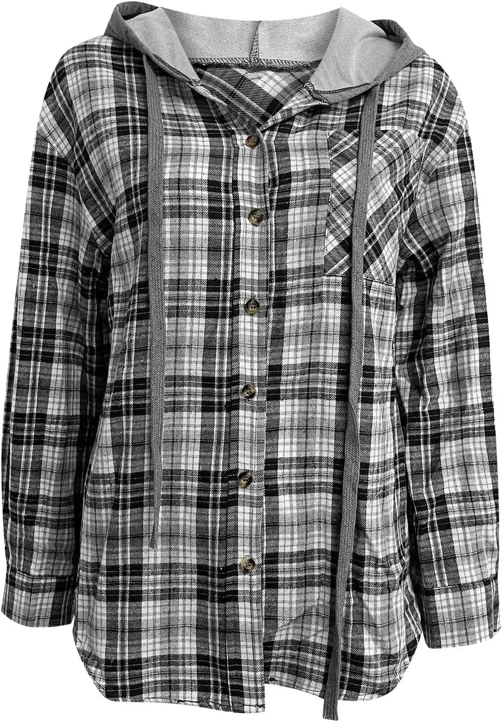 Womens Flannel Hooded Shacket Jacket Fashion Teen Girl Plaid Button Down Outerwear Shirts Preppy Fall Thin Hoodie Coat