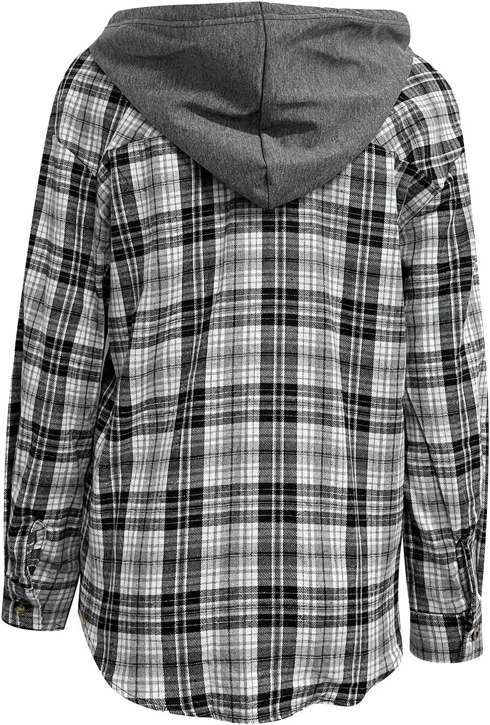 Womens Flannel Hooded Shacket Jacket Fashion Teen Girl Plaid Button Down Outerwear Shirts Preppy Fall Thin Hoodie Coat