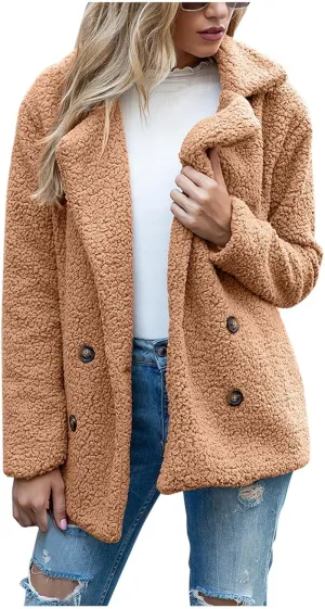 Womens Fleece Jacket 2024 Winter Lapel Button Down Coats Casual Oversized Trendy Teddy Bear Jacket Fluffy Outerwear