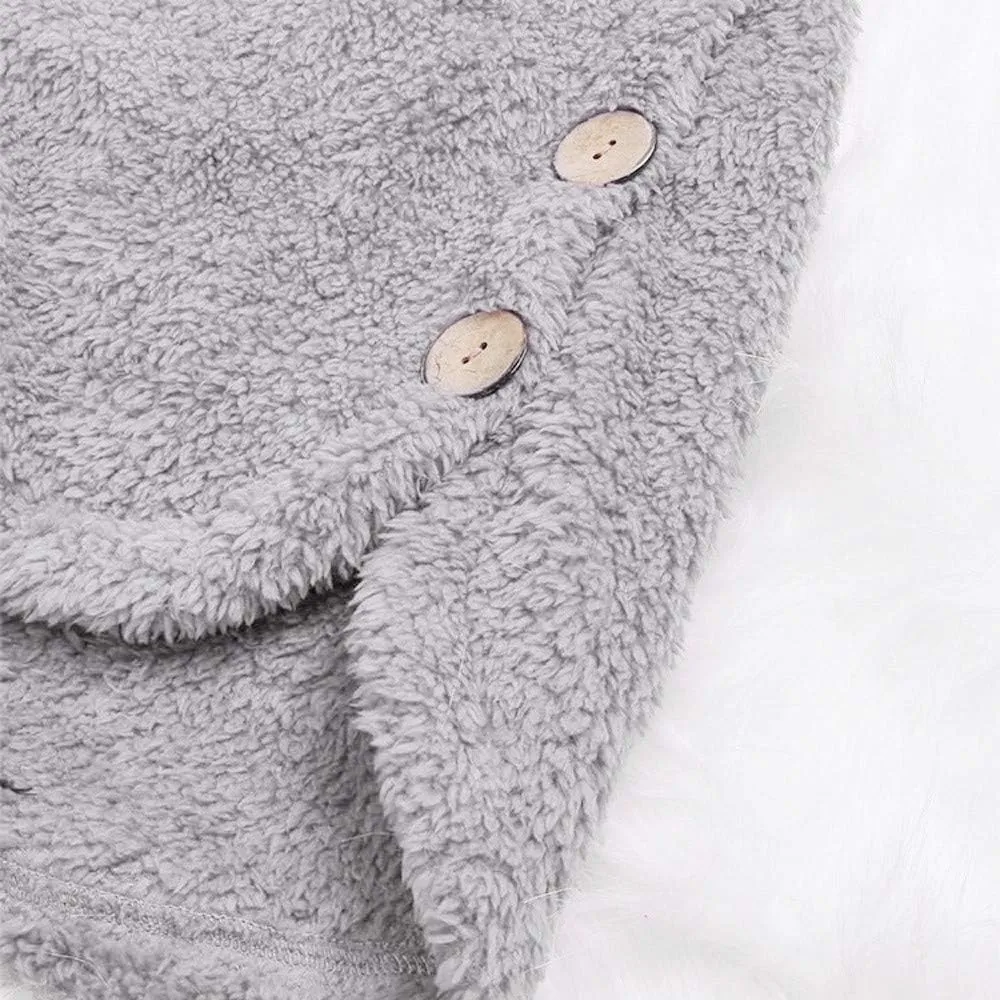 Women's Fleece Sherpa Jacket with Hood Plus Size Fuzzy Winter Coat Casual Loose Fit Bottun Up Solid Fluffy Teddy Coat