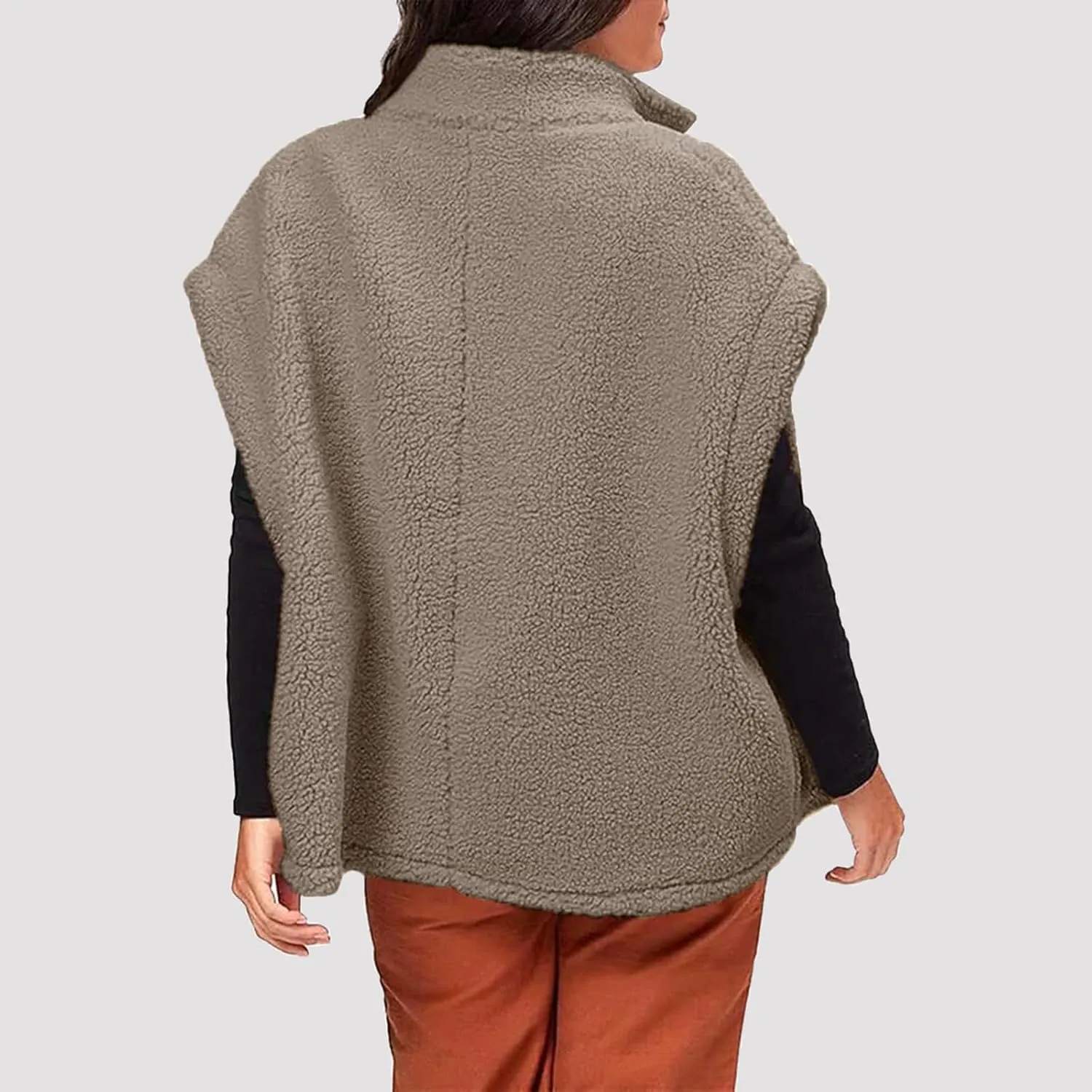 Womens Fleece Vest Casual Oversized Button Down Sherpa Vest Stand Collar Sleeveless Fuzzy Jackets with Pockets