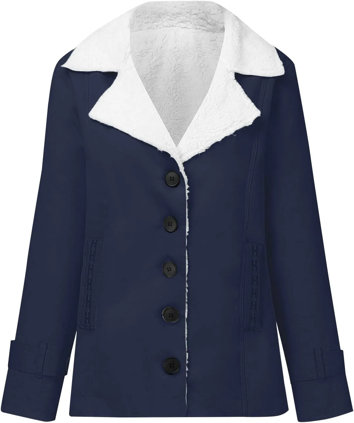 Womens Fleece Winter Jackets Plush Lapel Button Slim Fuzzy Jackets Plus Size Warm Furry Blazer Faux Fur Sherpa Coat