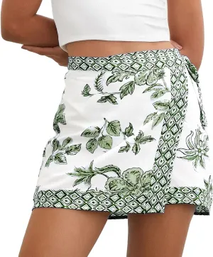 Womens Floral Wrap Short Skirt Summer Beach Mini Skirt Casual Knot Side High Waist A Line Vacation Outfits Skorts