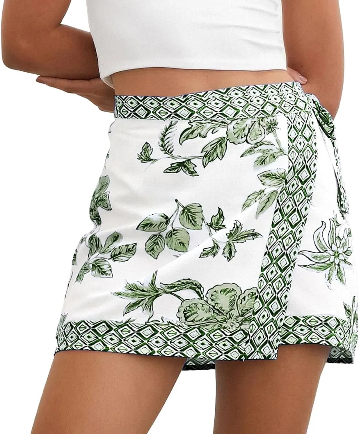 Womens Floral Wrap Short Skirt Summer Beach Mini Skirt Casual Knot Side High Waist A Line Vacation Outfits Skorts