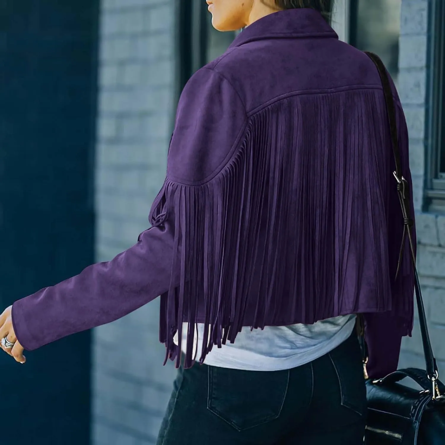 Womens Fringe Jackets Plus Size Faux Suede Coat Fashion Long Sleeve Cardigan Vintage Western Hippie Clothes