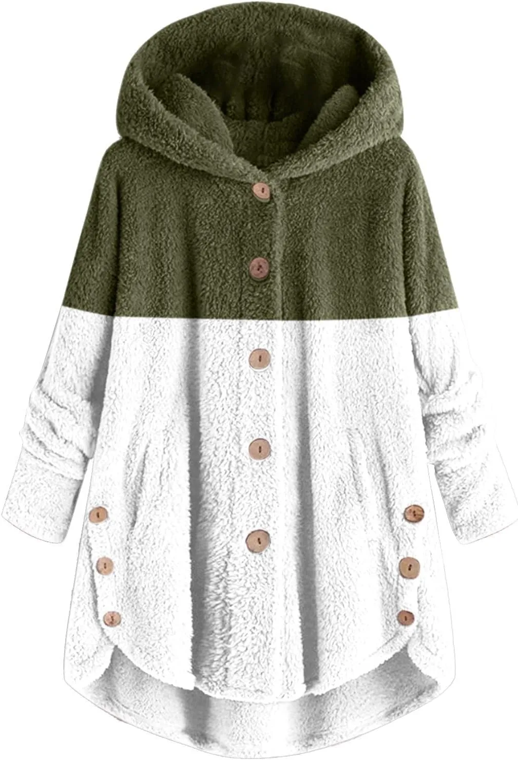 Womens Fuzzy Fleece Jacket Button Hem Plus Size Hoodie Top Sweater Blouse Outerwear with Pockets Women's Winter
