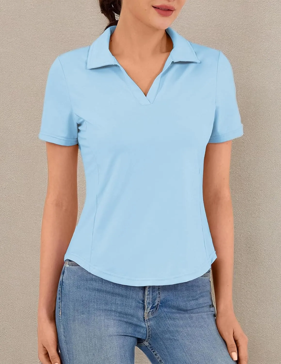Women's Golf Polo Shirt V Neck Short Sleeve Tennis Shirt Sun Protection Moisture Wicking Athletic Tops