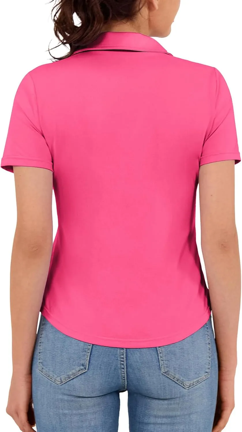 Women's Golf Polo Shirt V Neck Short Sleeve Tennis Shirt Sun Protection Moisture Wicking Athletic Tops