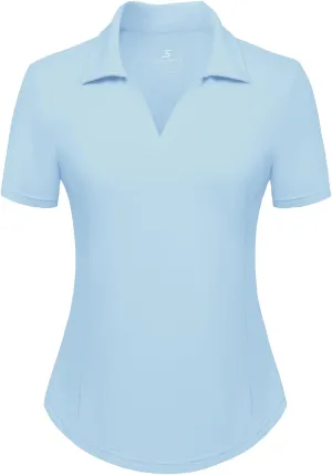 Women's Golf Polo Shirt V Neck Short Sleeve Tennis Shirt Sun Protection Moisture Wicking Athletic Tops