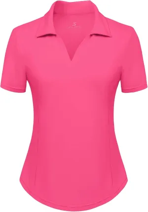 Women's Golf Polo Shirt V Neck Short Sleeve Tennis Shirt Sun Protection Moisture Wicking Athletic Tops