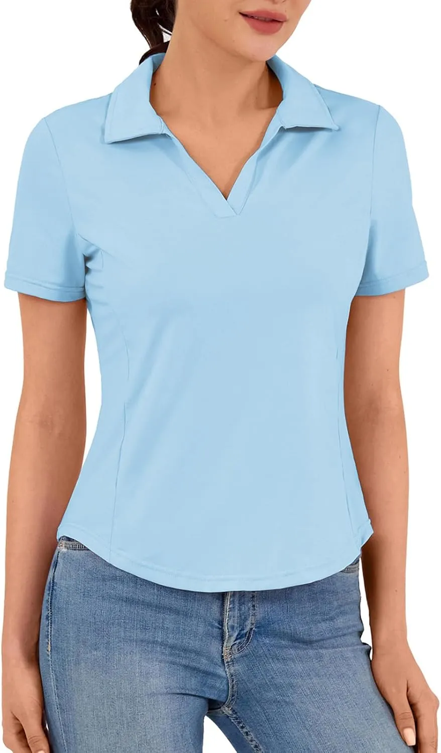 Women's Golf Polo Shirt V Neck Short Sleeve Tennis Shirt Sun Protection Moisture Wicking Athletic Tops