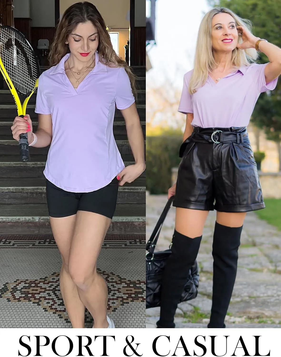 Women's Golf Polo Shirt V Neck Short Sleeve Tennis Shirt Sun Protection Moisture Wicking Athletic Tops